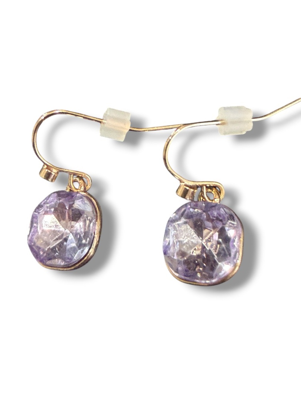 Avon Women’s Jewelry Gold Drop Earrings with Light Purple Gemstones NWOT